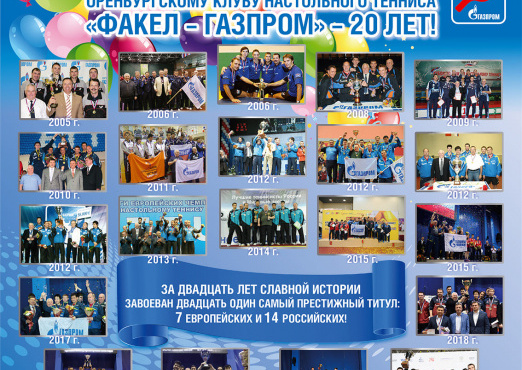 ОРЕНБУРГСКОМУ КЛУБУ НАСТОЛЬНОГО ТЕННИСА «ФАКЕЛ-ГАЗПРОМ» - 20 ЛЕТ!